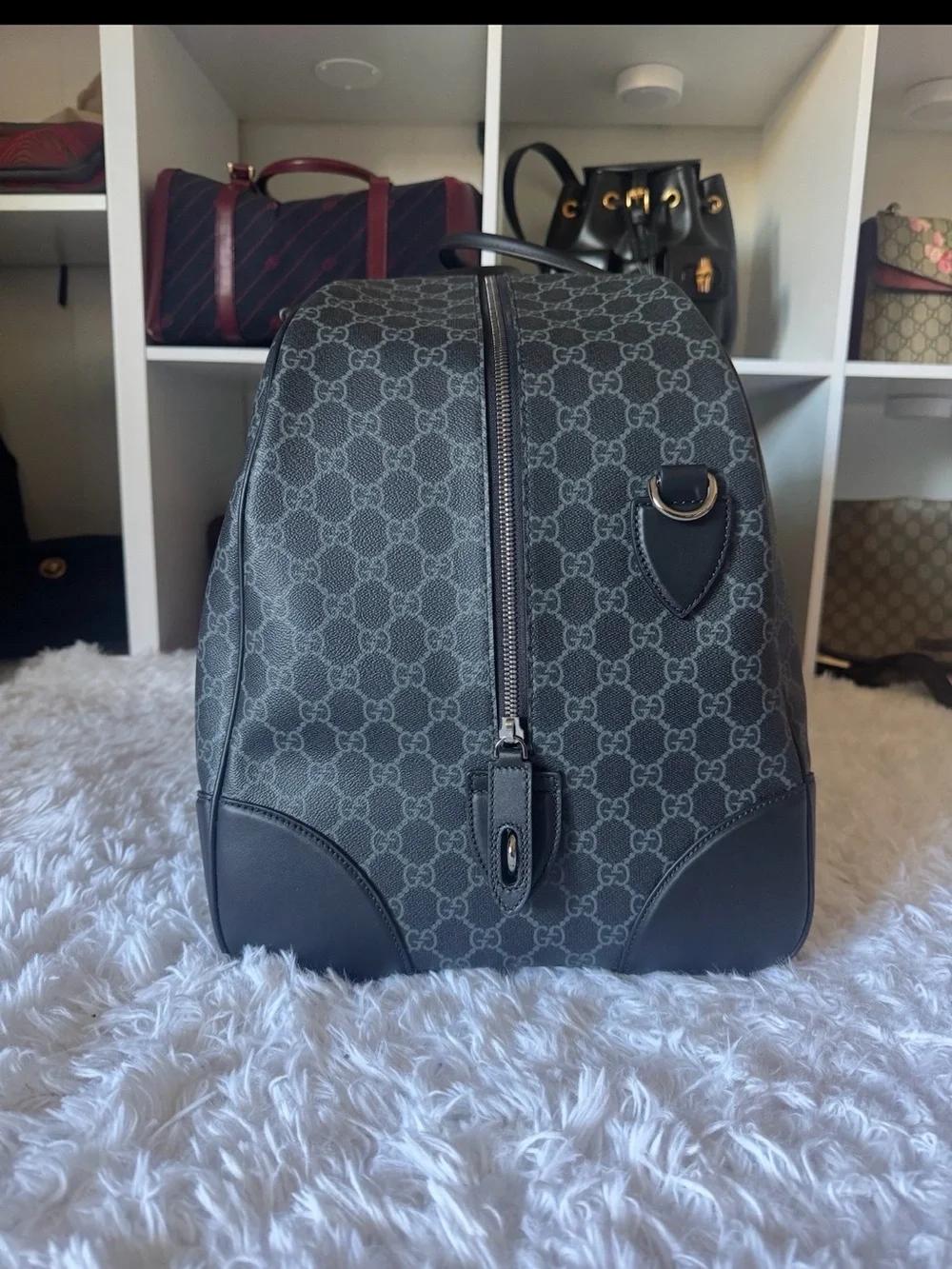 Gucci Black & Gray GG Supreme Duffel Bag